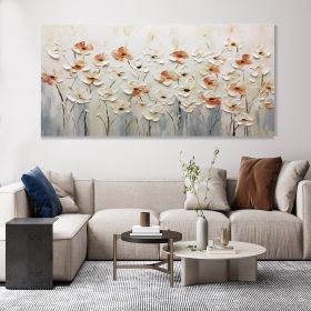 Hand Painted Oil Painting Horizontal Blooming Flower Bush Textured Oil Painting Wildflowers on Canvas Abstract Art Bohemian Art Living Room Decor Art