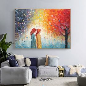 Hand Painted Oil Painting Original Forest Oil Painting On Canvas Large Wall Art Abstract Orange Tree Landscape Art Custom Painting Living Room Decor