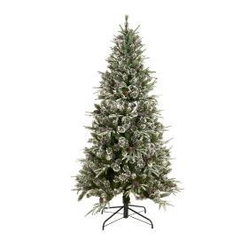 Best Choice Products 6ft Pre-Lit Pre-Decorated Spruce Hinged Artificial Blended PE/PVC Christmas Tree w/ 1273 Tips, 29 Pinecones, 240 Lights, Metal Ba