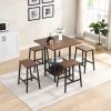 Bar Table and Chairs Set with Glass and Wine Holder for 4, 5 Piece Bar Kitchen Counter Height Table with 4 Stools,  Dinner Table Set with Shelves for