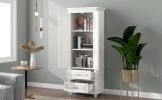 Tall Storage Cabinet with Two Drawers for Bathroom/Office; White