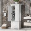 Tall Storage Cabinet with Two Drawers for Bathroom/Office; White