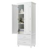 Tall Storage Cabinet with Two Drawers for Bathroom/Office; White