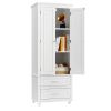 Tall Storage Cabinet with Two Drawers for Bathroom/Office; White