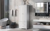 Tall Storage Cabinet with Two Drawers for Bathroom/Office; White