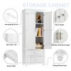 Tall Storage Cabinet with Two Drawers for Bathroom/Office; White