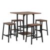 Bar Table and Chairs Set with Glass and Wine Holder for 4, 5 Piece Bar Kitchen Counter Height Table with 4 Stools,  Dinner Table Set with Shelves for