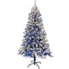 6FT Pre-Lit Hinged Artificial Fir Chritmas Tree, Xmas Tree Snow Flocked Artificial Holiday Christmas Tree w/750 Branch Tips X-mas