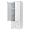 Tall Storage Cabinet with Two Drawers for Bathroom/Office; White