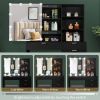 FCH Particleboard Triamine Veneer 6 Pumps 2 Shelves Mirror Cabinet 3 Tone Light Bulbs Dressing Table Set Black