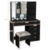 FCH Particleboard Triamine Veneer 6 Pumps 2 Shelves Mirror Cabinet 3 Tone Light Bulbs Dressing Table Set Black