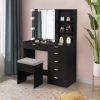 FCH Particleboard Triamine Veneer 6 Pumps 2 Shelves Mirror Cabinet 3 Tone Light Bulbs Dressing Table Set Black