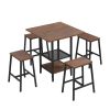 Bar Table and Chairs Set with Glass and Wine Holder for 4, 5 Piece Bar Kitchen Counter Height Table with 4 Stools,  Dinner Table Set with Shelves for