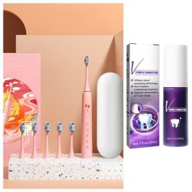 Electric Toothbrush Fully Automatic Couple Set Adult Rechargeable Type (Option: Pink-With 30ML Toothpaste)