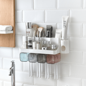 Toothbrush Holder Bathroom Shelving Perforation-free Suction Wall Bathroom Toiletry Set (Option: Shelf-Automatic for a family of two)