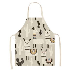 Alpaca Cartoon Cotton Linen Apron Sleeveless Antifouling Kitchen Home Cooking Waist Hanging Neck Kids' Bib (Option: 12-45 X56cm Children)