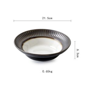 Straw Hat Fruit Salad Ceramic Rice Plate (Option: Black Edge transfer line21.5cm-4PCS)