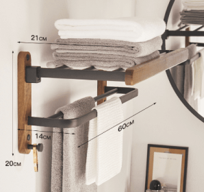 Solid Wood Towel Rack Perforation-free Bathroom Shelving (Option: Base bath towel holder)