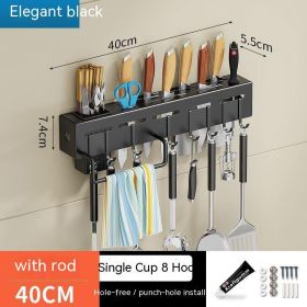 Kitchen Stainless Steel Knife Holder Punch-free Chopstick Canister Storage Hook Rack (Option: Black 40CM1 Tube)