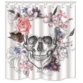 Skull Pattern Bathroom Curtain Digital Printing Polyester Partition Shower (Option: White-180x180cm)