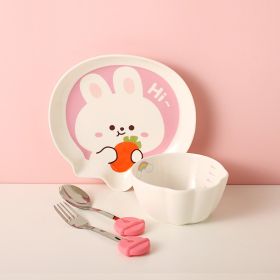 Tableware Set Cute Rabbit Children's Dinner Plate One Person Cup Bowl Creative Compartment Tray Breakfast Plate (Option: Rabbit 4 Pieces A)