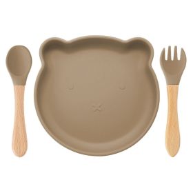 Food Supplement Tableware Set Silicone Spork Baby Products Bear Silicone Tableware (Option: Walnut)