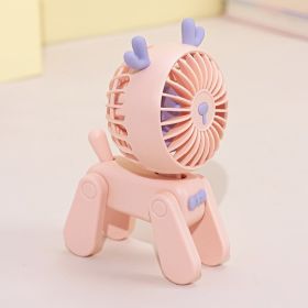 1PC Deer/Dog Portable Handheld Battery Powered Fan; 500mAh USB Rechargeable Battery Operated Fan Desk Fan Mini Small Fan (Color: Pink Deer)