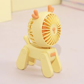 1PC Deer/Dog Portable Handheld Battery Powered Fan; 500mAh USB Rechargeable Battery Operated Fan Desk Fan Mini Small Fan (Color: Yellow Deer)