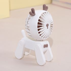 1PC Deer/Dog Portable Handheld Battery Powered Fan; 500mAh USB Rechargeable Battery Operated Fan Desk Fan Mini Small Fan (Color: White Deer)