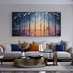 Hand Painted Oil Painting Large Abstract Rain Scenery Oil Painting on Canvas Original Forest Painting Texture Wall Art Living room Home Decor Bedroom (Style: 1, size: 75x150cm)