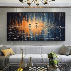 Hand Painted Oil Painting Abstract Rain Scenery Oil Painting on Canvas Original Couple Painting, Living room Wall Decor Large Fantasy Wall Art Custom (Style: 1, size: 50x100cm)