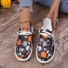 Women's Halloween Horror Style Pumpkins & Ghost & Bat Pattern Skateboard Shoes, Non-slip Flat Shoes With Soft Bottom, Lightweight Lace Up Outdoor Shoe