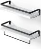 Floating bathroom shelf with towel rail; bathroom/living/kitchen/bedroom wall shelf set of 2; light brown; dark brown; black.