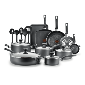 Easy Care Nonstick Cookware, 20 Piece Set, Grey, Dishwasher Safe (Color: gray)