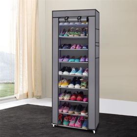 10 Layer 9 Grid Shoe Rack Shelf Storage Closet Organizer Cabinet Multiple Colors (Color: Grey)