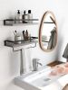 Floating bathroom shelf with towel rail; bathroom/living/kitchen/bedroom wall shelf set of 2; light brown; dark brown; black.