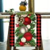 1pc Christmas Table Runner, Red And Black Buffalo Check Plaid Pine Cone Merry Xmas Waterproof Stain Resistant Seasonal Winter Holiday Table Runner, Ta