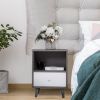 Set of 2 Mid Century Bedside Table, Nightstand with Drawer and Shelf Storage, Side Accent Table for Living Room Bedroom