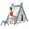 Kids Play Tent - 4 in 1 Teepee Tent with Stool and Climber, Foldable Playhouse Tent for Boys & Girls