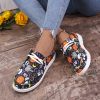 Women's Halloween Horror Style Pumpkins & Ghost & Bat Pattern Skateboard Shoes, Non-slip Flat Shoes With Soft Bottom, Lightweight Lace Up Outdoor Shoe