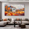 Hand Painted Oil Painting Original Village Landscape Oil Painting On Canvas Abstract Colorful Art Living Room Wall Decor Countryside Painting Custom G