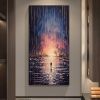 Hand Painted Oil Painting Original Rain Scenery Oil Painting on Canvas Large Modern Wall Art Custom Art Decor Abstract Landscape Painting Living room