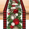 1pc Christmas Table Runner, Red And Black Buffalo Check Plaid Pine Cone Merry Xmas Waterproof Stain Resistant Seasonal Winter Holiday Table Runner, Ta