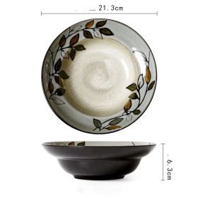 Straw Hat Fruit Salad Ceramic Rice Plate (Option: Retro leaf with blue edge21.3-1PCS)