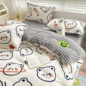 Winter Milk Four-piece Set Thickened Coral Velvet Double-sided (Option: Space Bear-1.2m flat sheet)