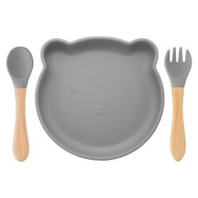 Food Supplement Tableware Set Silicone Spork Baby Products Bear Silicone Tableware (Option: Smoky Gray)