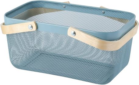 Wooden Handle Mesh Basket Fruit Basket (Option: Mist Blue-40x25x18cm)