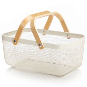 Wooden Handle Mesh Basket Fruit Basket (Option: White-40x25x18cm)